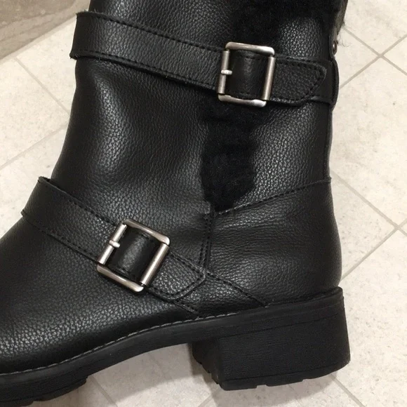 EUC Bass Mara Fur Waterproof Leather Boots Black Size 8.5 - Picture 6 of 10